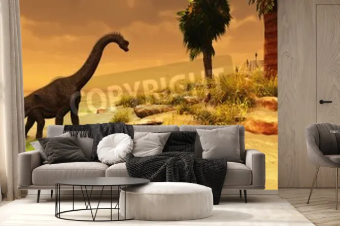 Fototapeta: Duży i mały dinozaur na wyspie