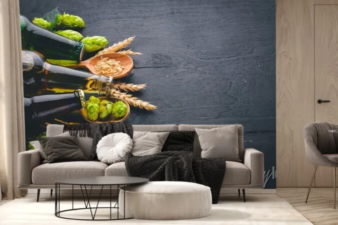 Fototapeta: Duży wybór piwa z ciemnego i jasnego piwa oraz przekąski do piwa