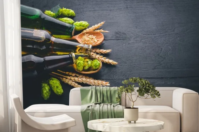 Fototapeta: Duży wybór piwa z ciemnego i jasnego piwa oraz przekąski do piwa