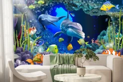 Fototapeta: Dwa delfiny wypływające z podwodnej szczeliny