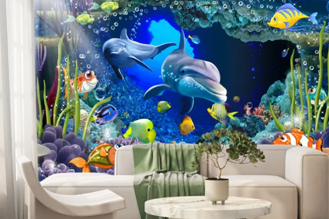 Fototapeta: Dwa delfiny wypływające z podwodnej szczeliny