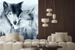 Fototapeta: Dwa wilki na tle lasu