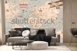 Fototapeta: Dziecięca mapa retro z balonami i samolotami