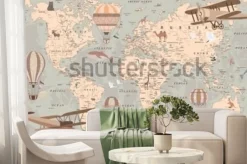 Fototapeta: Dziecięca mapa retro z balonami i samolotami