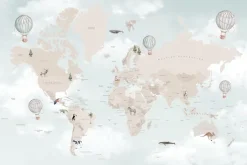 Fototapeta: Dziecięca mapa świata na tle nieba z chmurami