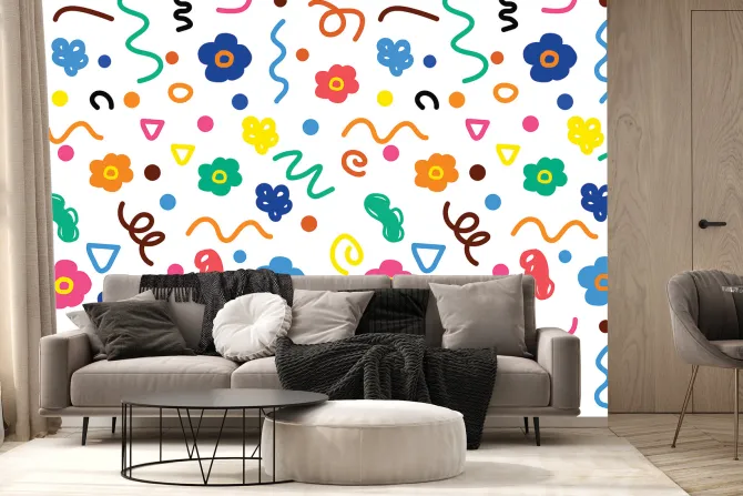 Fototapeta: Dziecięcy wzór w kwiaty i kształty