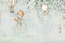 Fototapeta: Dziecięcy wzór zwierzątka i balony w stylu akwareli