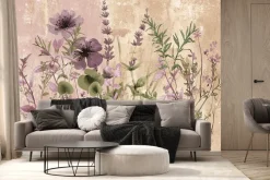 Fototapeta: Dzikie kwiaty z łąki na betonowej ścianie