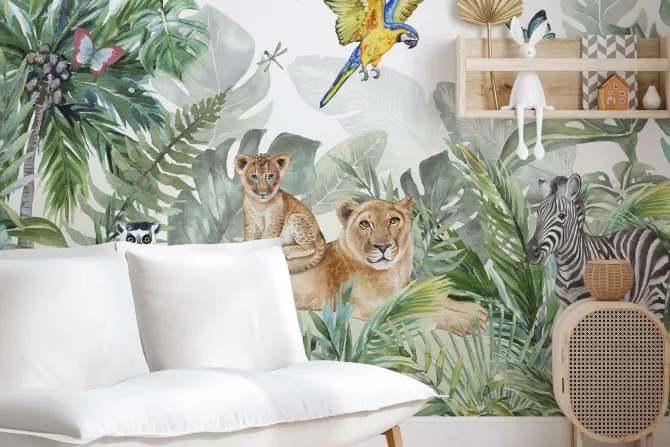 Fototapeta: Dzikie zwierzęta w akwarelowej dżungli