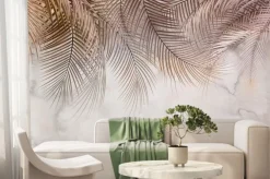 Fototapeta: Egzotyczne liście palm na beżowym tle