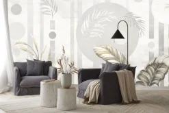 Fototapeta: Egzotyczne liście na tle z figurami geometrycznymi