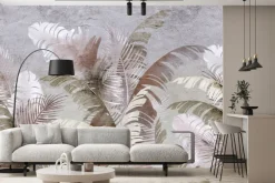 Fototapeta: Egzotyczne liście palma i bananowiec na teksturowym szarym tle