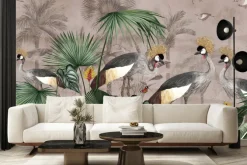 Fototapeta: Egzotyczne ptaki żurawie wśród liści