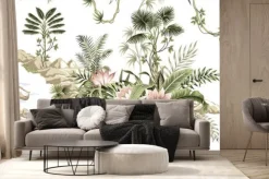 Fototapeta: Egzotyczne różowe kwiaty i tropikalne rośliny