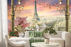 Fototapeta: Elegancki taras z kwiatami na tle panoramy paryża