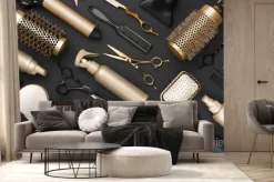 Fototapeta: Eleganckie narzędzia fryzjerskie na czarnym tle