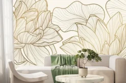 Fototapeta: Eleganckie złotawe kwiaty na beżowym tle