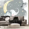 Fototapeta: Elephant moon clouds and stars watercolor illustration of animals