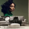 Fototapeta: Fashion portrait. black woman wearing green high fashion clothing.