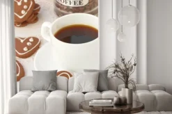 Fototapeta: Filiżanka kawy i ciasteczka czekoladowe