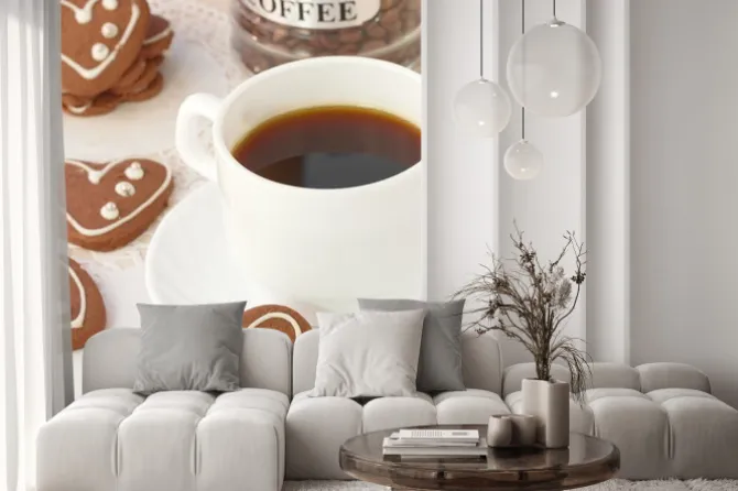 Fototapeta: Filiżanka kawy i ciasteczka czekoladowe