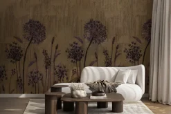 Fototapeta: Fioletowe kwiaty dmuchawce na murze