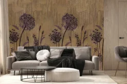 Fototapeta: Fioletowe kwiaty dmuchawce na murze