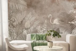 Fototapeta: Flaming i tropikalne liście w odcieniach brązu na betonowym tle