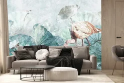 Fototapeta: Flaming wśród tropikalnych liści i kwiatów