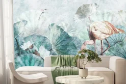 Fototapeta: Flaming wśród tropikalnych liści i kwiatów