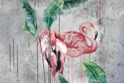 Fototapeta: Flamingi i tropikalne liście w stylu akwareli