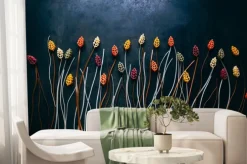 Fototapeta: Flowers composition made out of colorful pasta on the dark table,