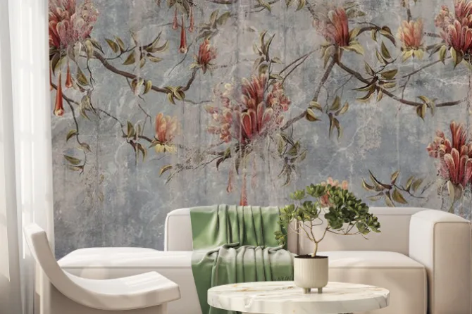 Fototapeta: Flowers on a textured background with scuffs