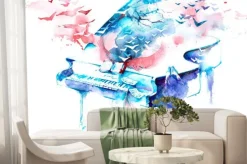 Fototapeta: Fortepian i abstrakcyjne nuty akwarelowe