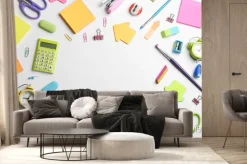 Fototapeta: Frame made of school stationery on white background, flat lay