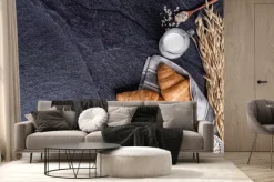 Fototapeta: Fresh croissants on a black slate background. top view copy space