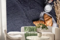 Fototapeta: Fresh croissants on a black slate background. top view copy space