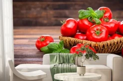 Fototapeta: Fresh ripe tomatoes and basil in the basket