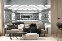 Fototapeta: Futurystyczne betonowe pomieszczenie na statku kosmicznym