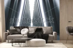 Fototapeta: Futurystyczny realistyczny duży sci-fi korytarz z światłami białymi