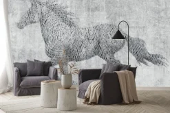 Fototapeta: Galopujący koń na betonowym tle