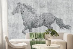 Fototapeta: Galopujący koń na betonowym tle