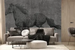 Fototapeta: Galopujący koń na betonowym tle