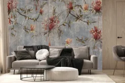 Fototapeta: Gałęzie drzew z kwiatami na rustykalnym tle