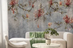 Fototapeta: Gałęzie drzew z kwiatami na rustykalnym tle