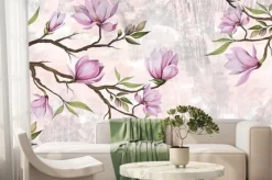 Fototapeta: Gałęzie magnolii na teksturowanym jasnym tle