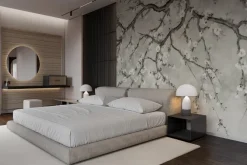 Fototapeta: Gałęzie z kwiatami wiśni w szarych kolorach