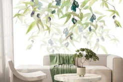 Fototapeta: Gałązki oliwne z czarnymi oliwkami na białym tle