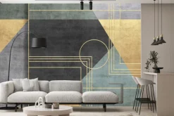 Fototapeta: Geometryczne figury w kolorach czerni zieleni i złota