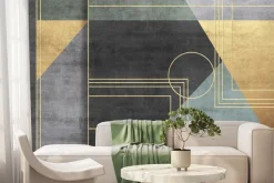 Fototapeta: Geometryczne figury w kolorach czerni zieleni i złota